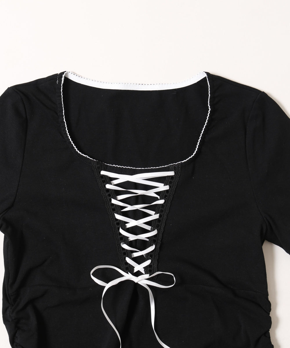 リボンレースアップTシャツ
