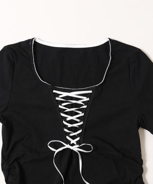 リボンレースアップTシャツ
