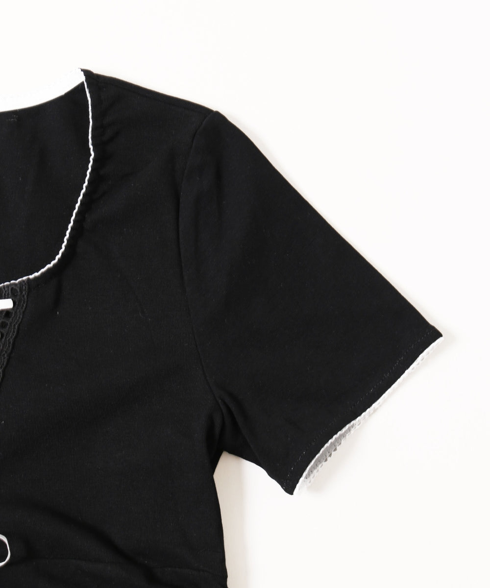 リボンレースアップTシャツ