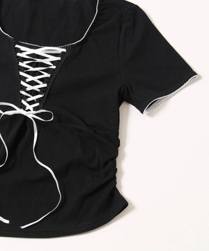 リボンレースアップTシャツ