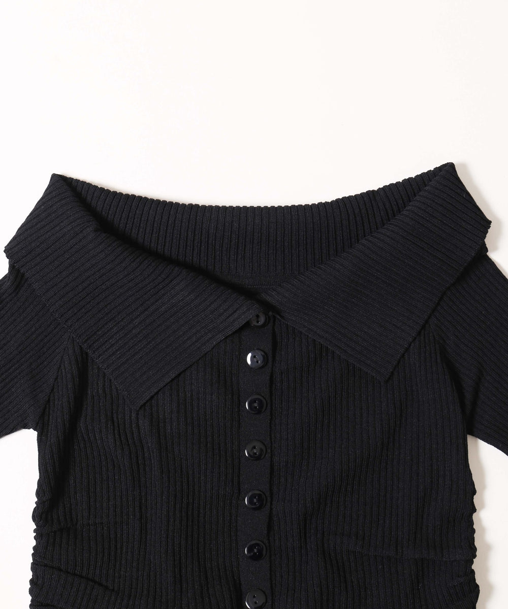 ボタンオフショル半袖トップス