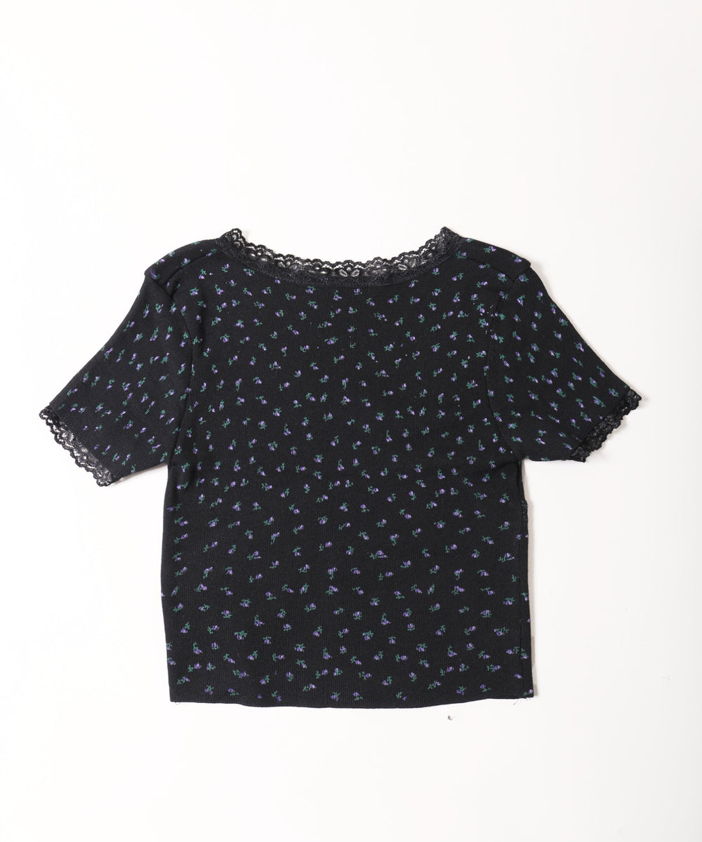 フラワープリントニットトップス