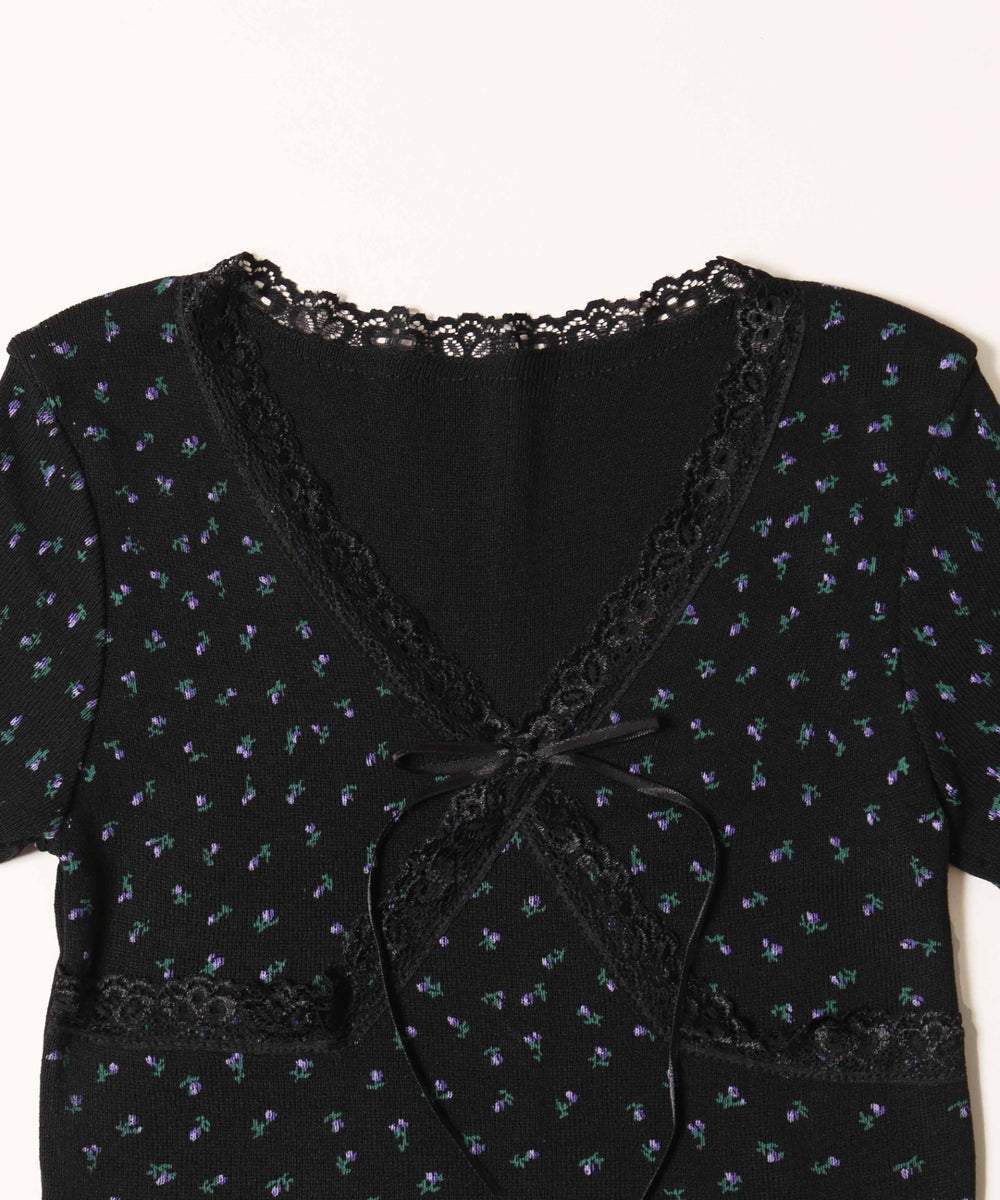フラワープリントニットトップス