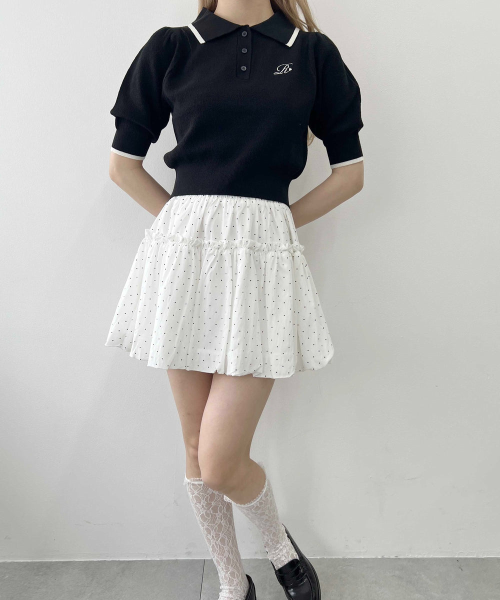 パフスリーブラインニットポロシャツ