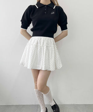 パフスリーブラインニットポロシャツ