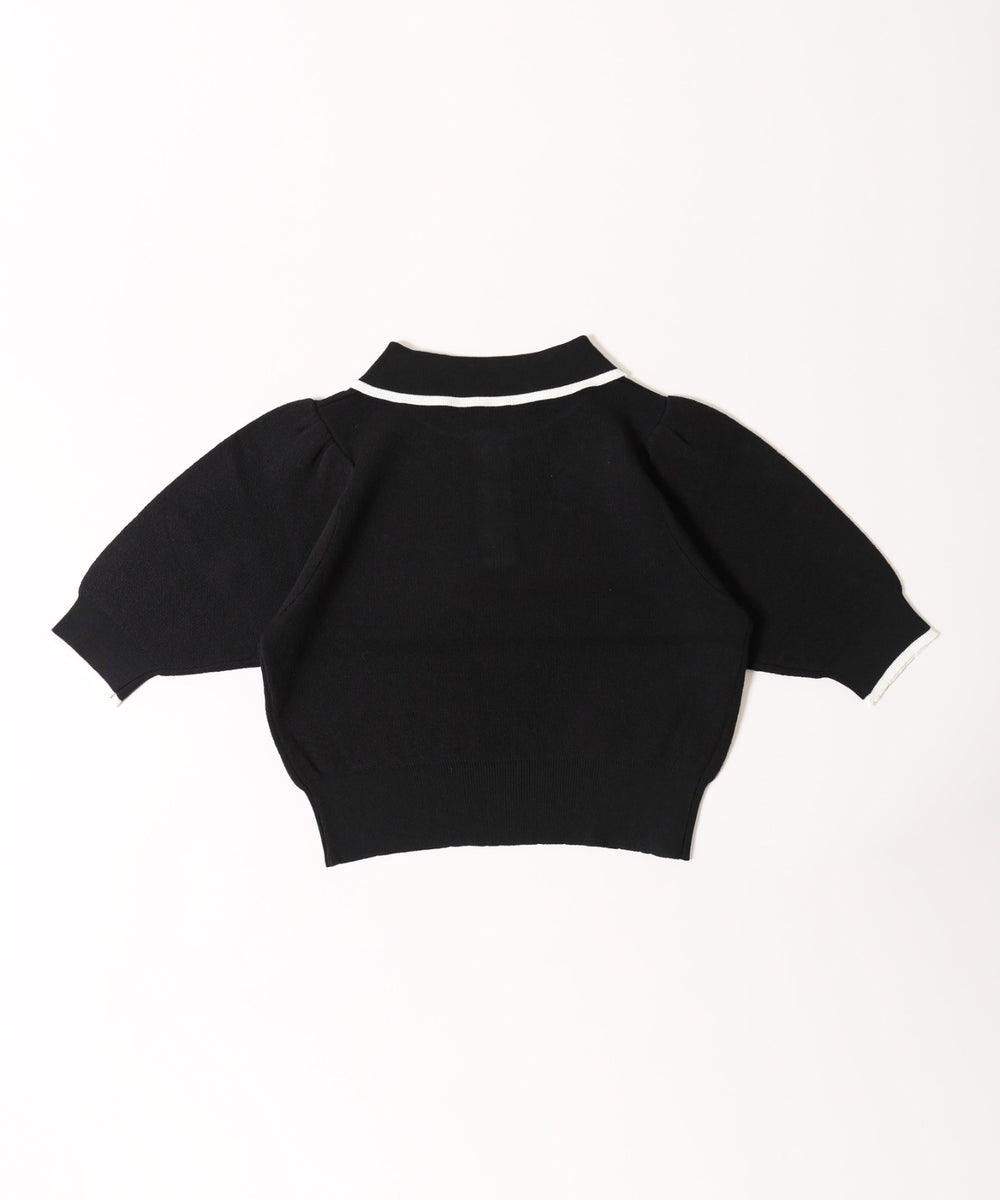 パフスリーブラインニットポロシャツ