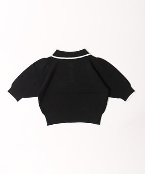 パフスリーブラインニットポロシャツ