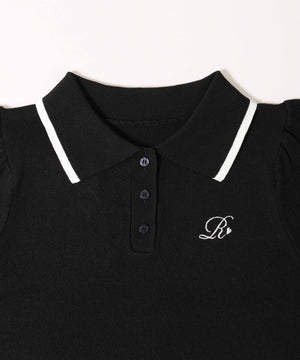 パフスリーブラインニットポロシャツ