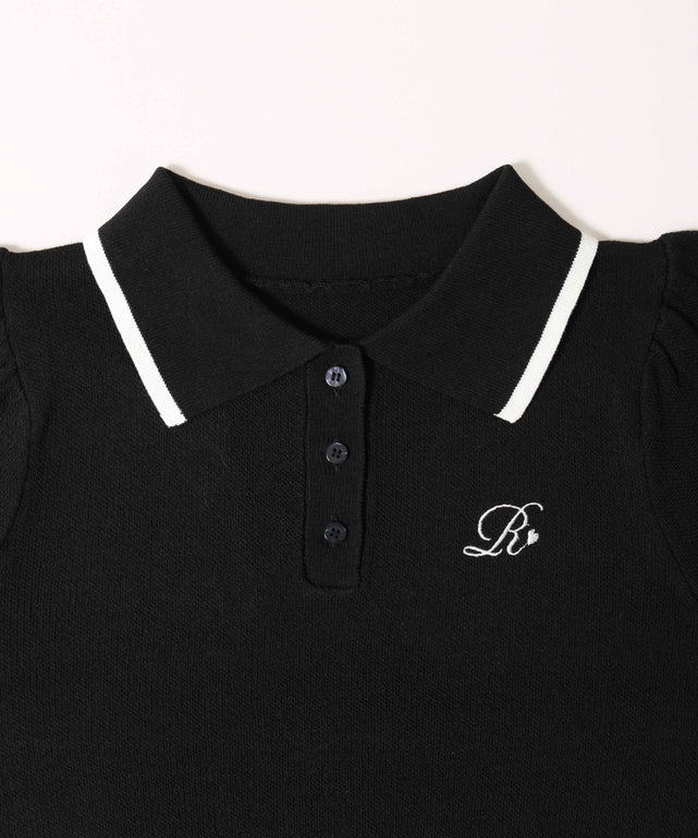 パフスリーブラインニットポロシャツ