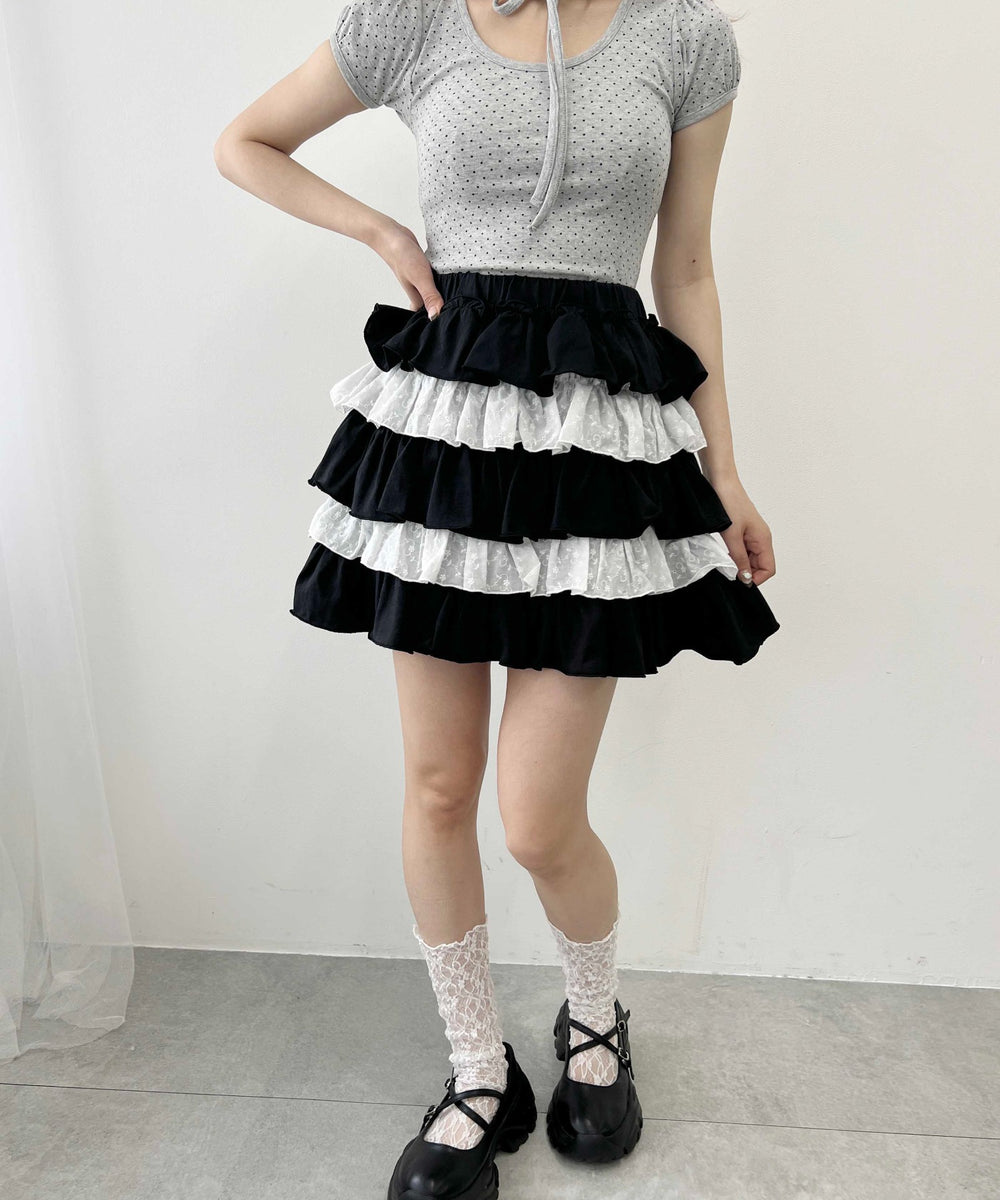 カットレースメロウティアードミニスカート