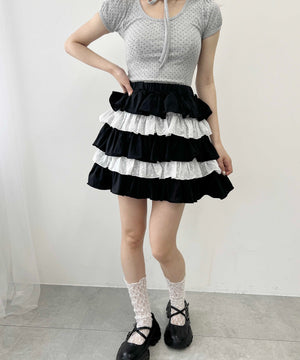 カットレースメロウティアードミニスカート