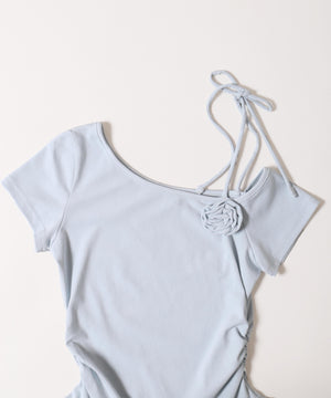 レースヘムショルダーリボントップス