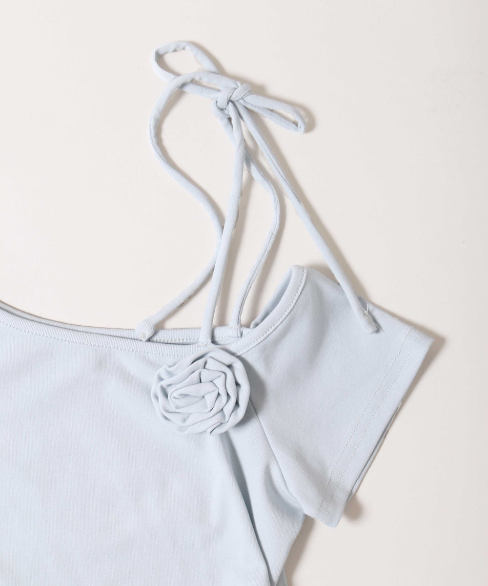 レースヘムショルダーリボントップス