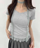 リボンセットレースデザイントップス/グレー モデル：157㎝ F着用
