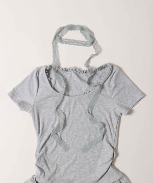 リボンセットレースデザイントップス