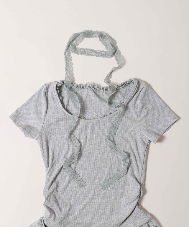 リボンセットレースデザイントップス