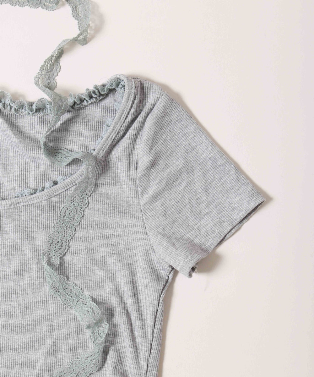 リボンセットレースデザイントップス