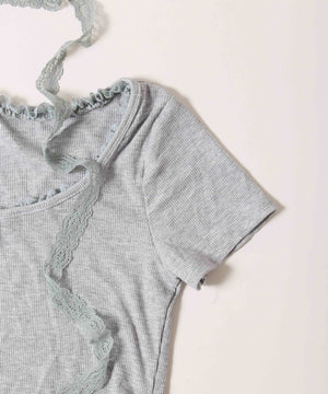 リボンセットレースデザイントップス