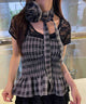 ローズチョーカーセットチェックベアトップ/ブラック モデル：157㎝ F着用