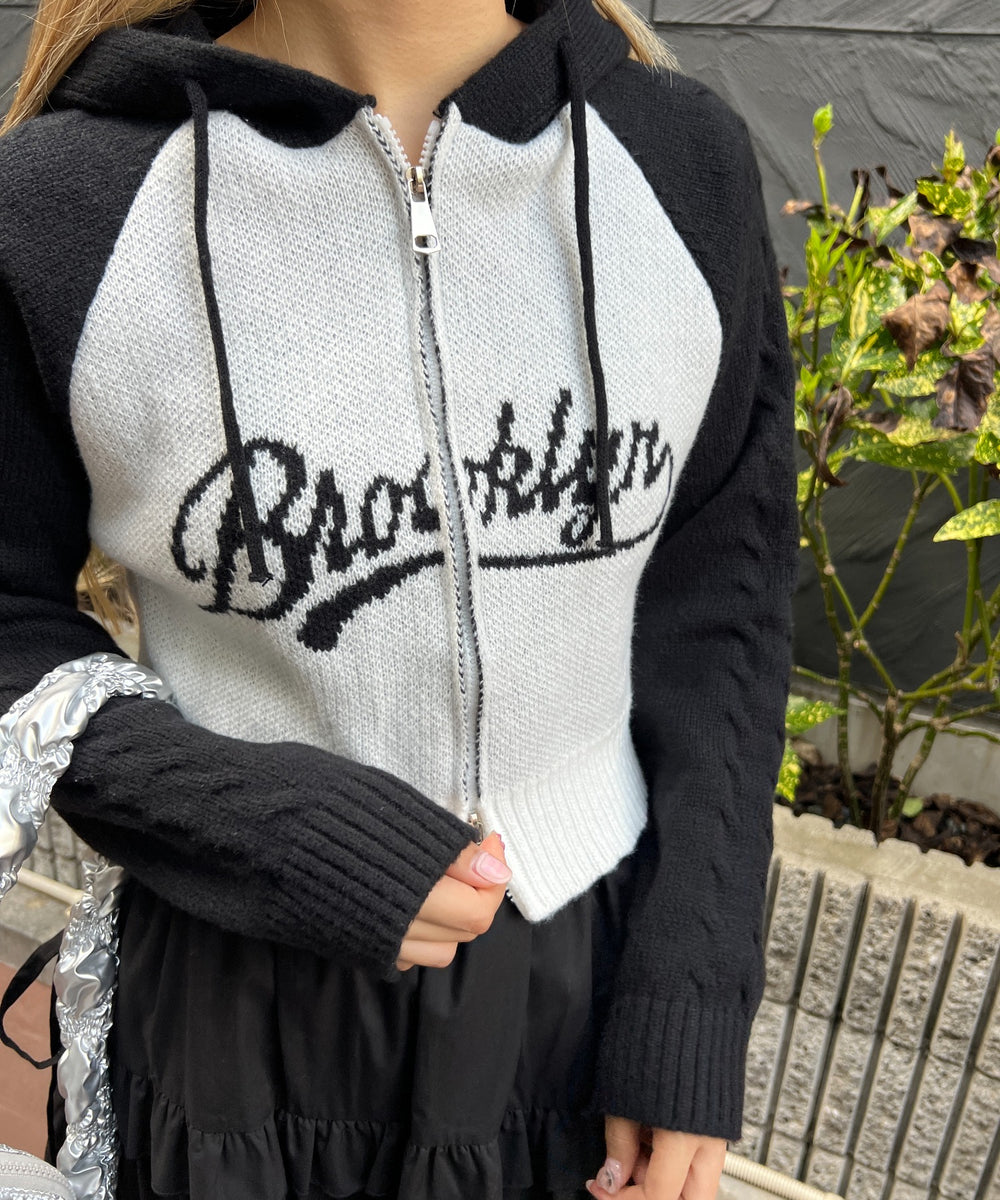 カレッジロゴショートニットパーカー