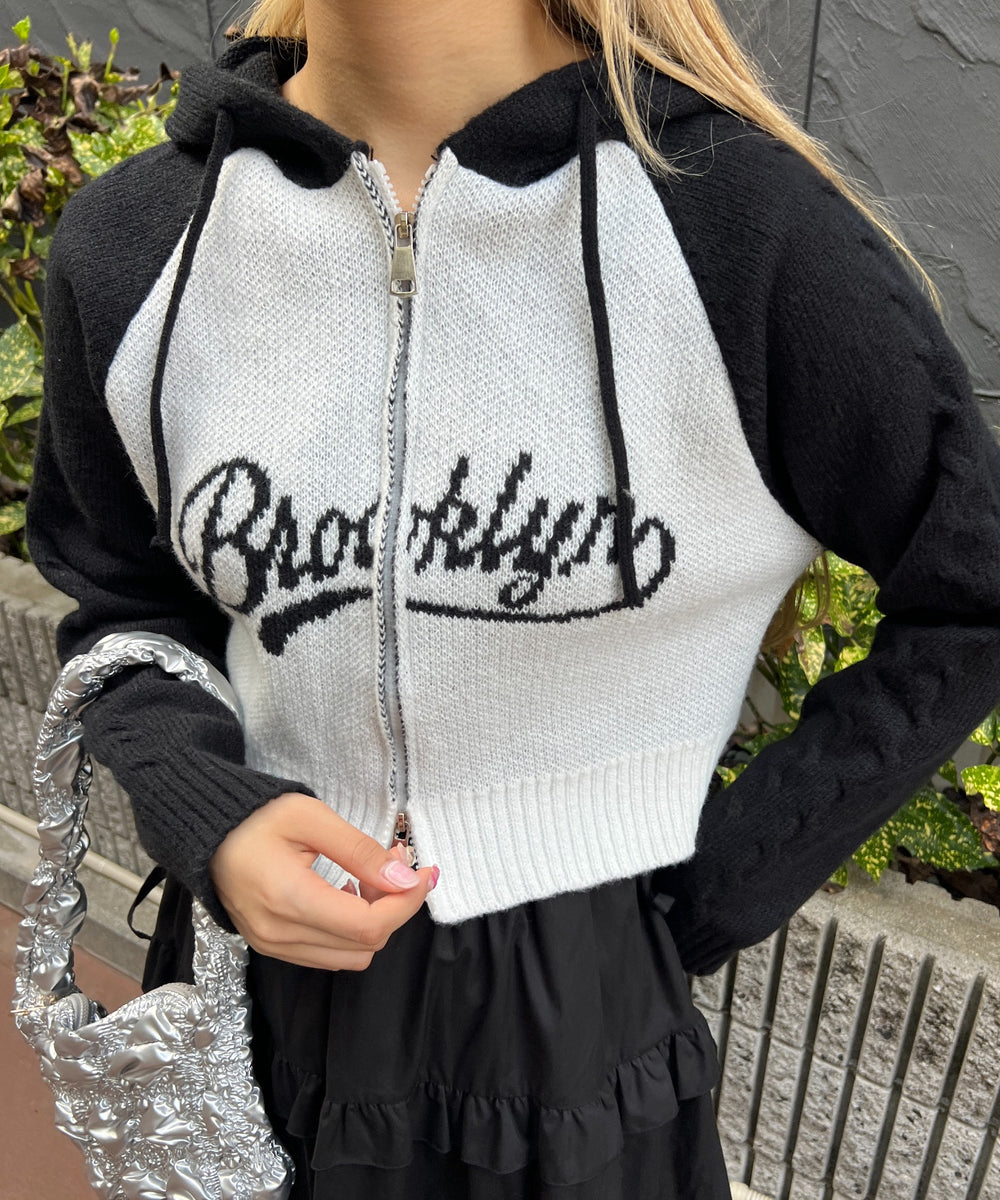 カレッジロゴショートニットパーカー