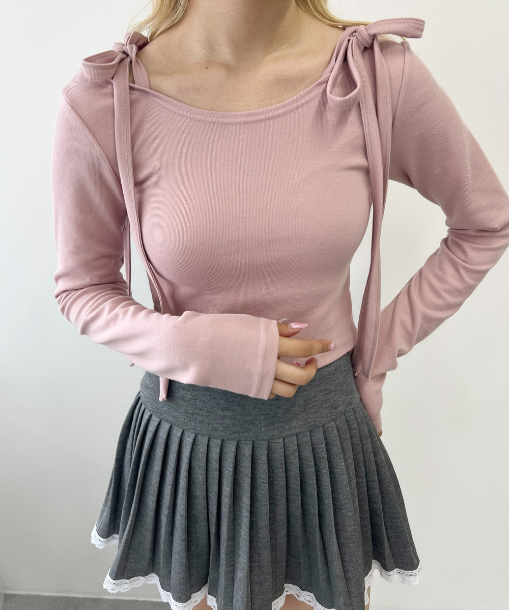 リボンオフショルロンT