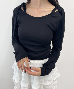 リボンオフショルロンT