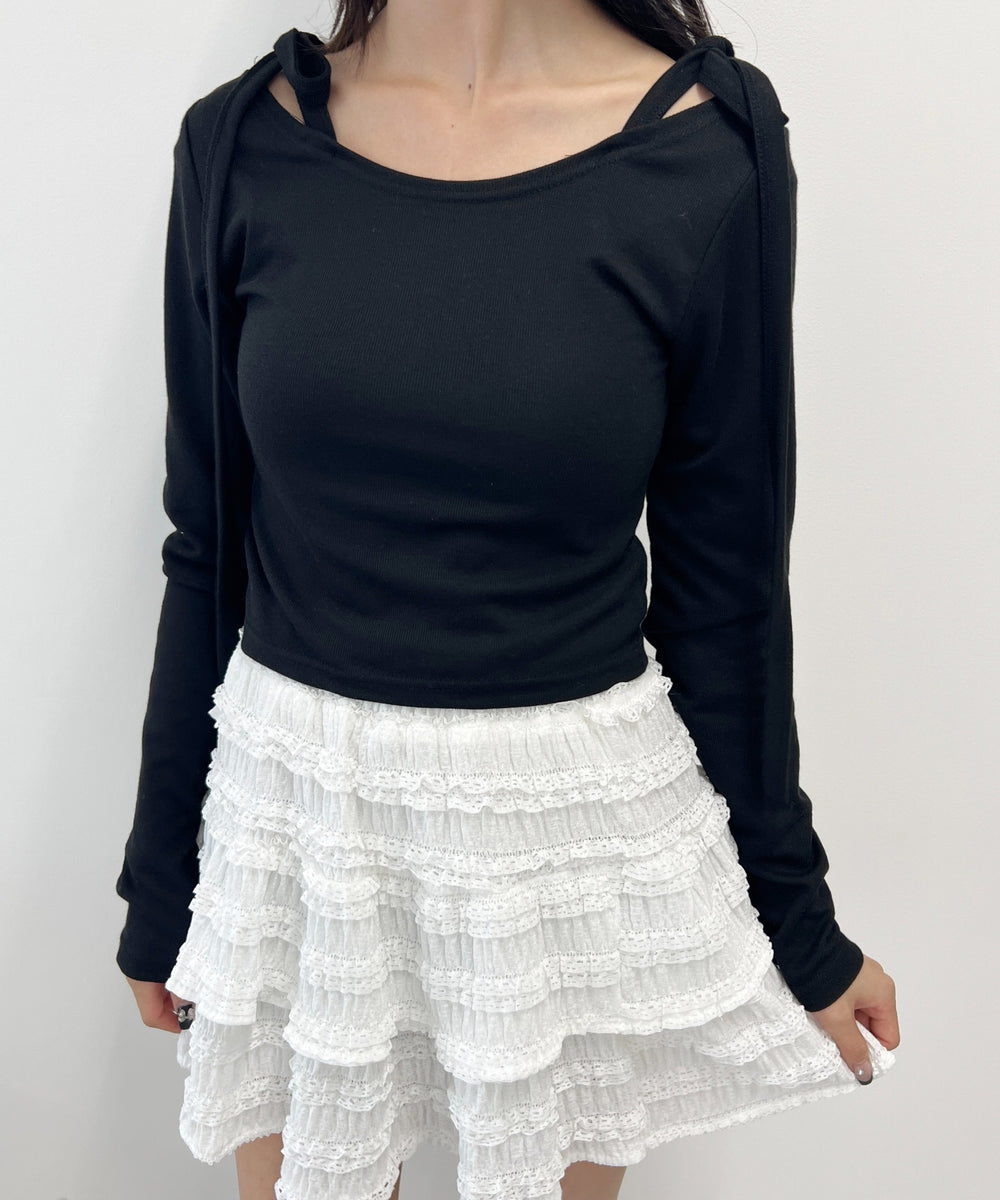 リボンオフショルロンT