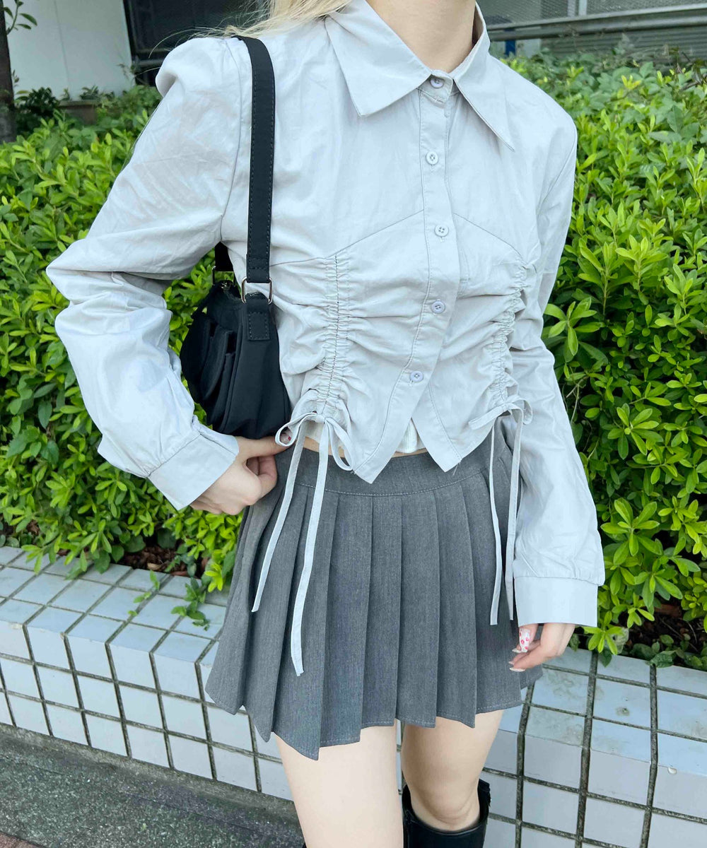 ダブルドロスト長袖ブラウス