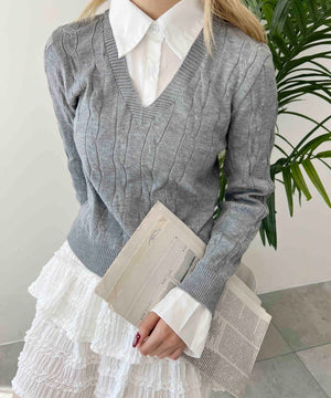 ケーブルニットドッキングシャツ