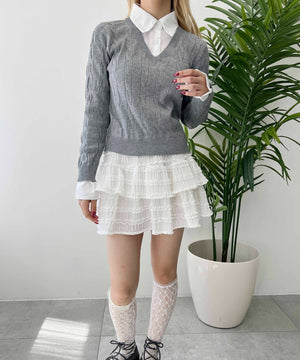 ケーブルニットドッキングシャツ