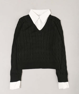 ケーブルニットドッキングシャツ