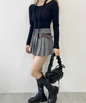 チドリ柄プリーツスカート