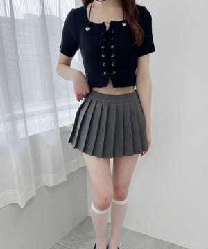 レースアップ半袖トップス