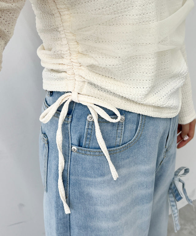 チュールレイヤードドロストトップス