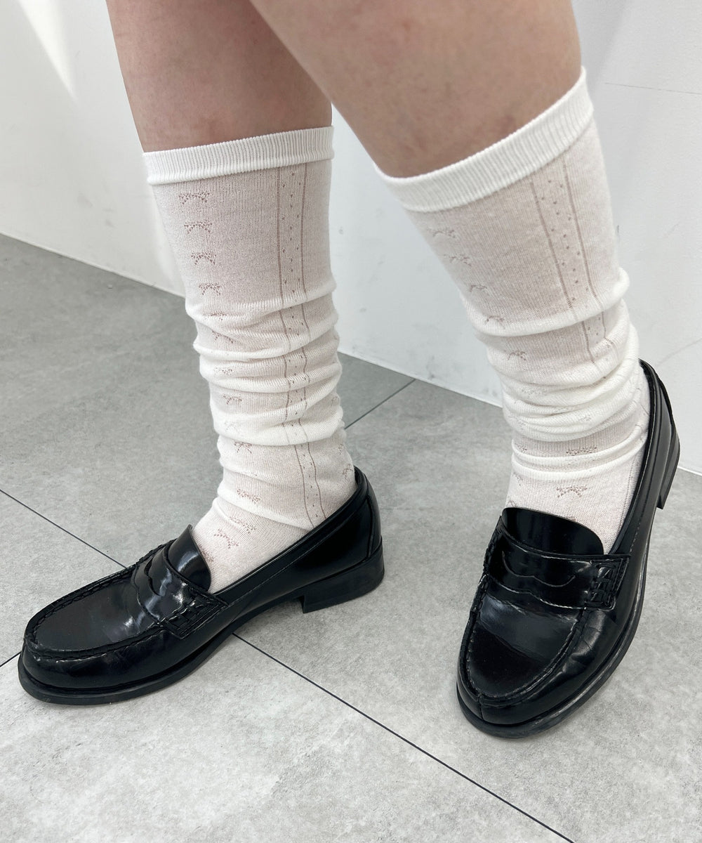 リボンパターンハイソックス