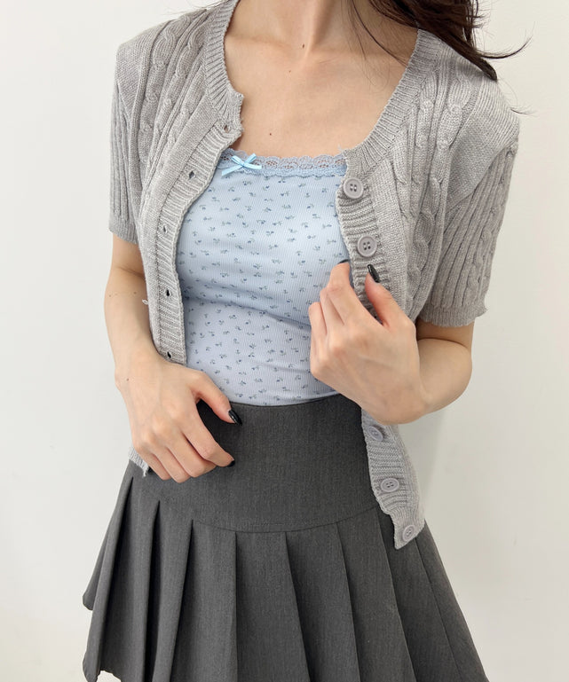 ケーブル半袖カーディガン