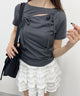 カットアウトWリボンTシャツ/チャコール モデル：158㎝ F着用
