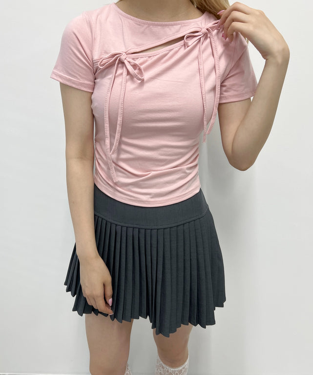 カットアウトWリボンTシャツ