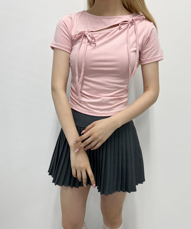 カットアウトWリボンTシャツ