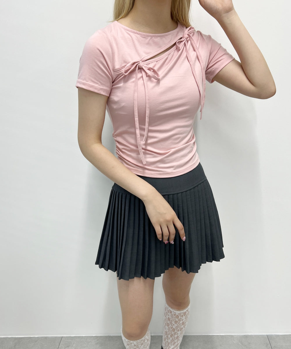 カットアウトWリボンTシャツ