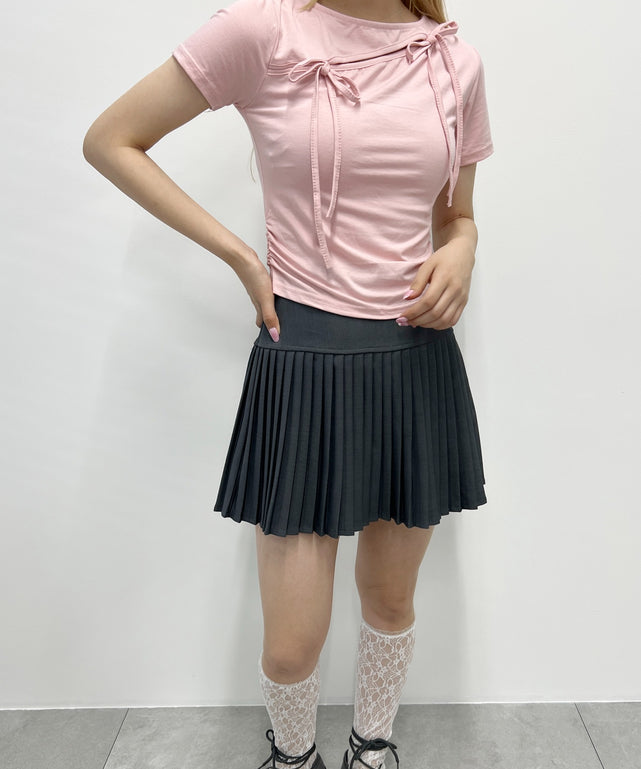 カットアウトWリボンTシャツ