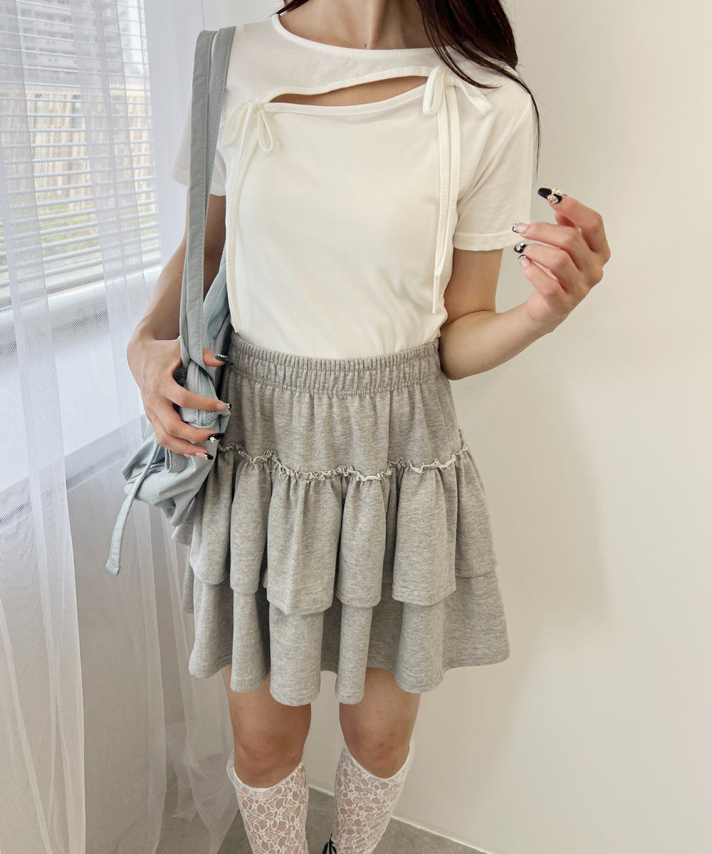 カットアウトWリボンTシャツ