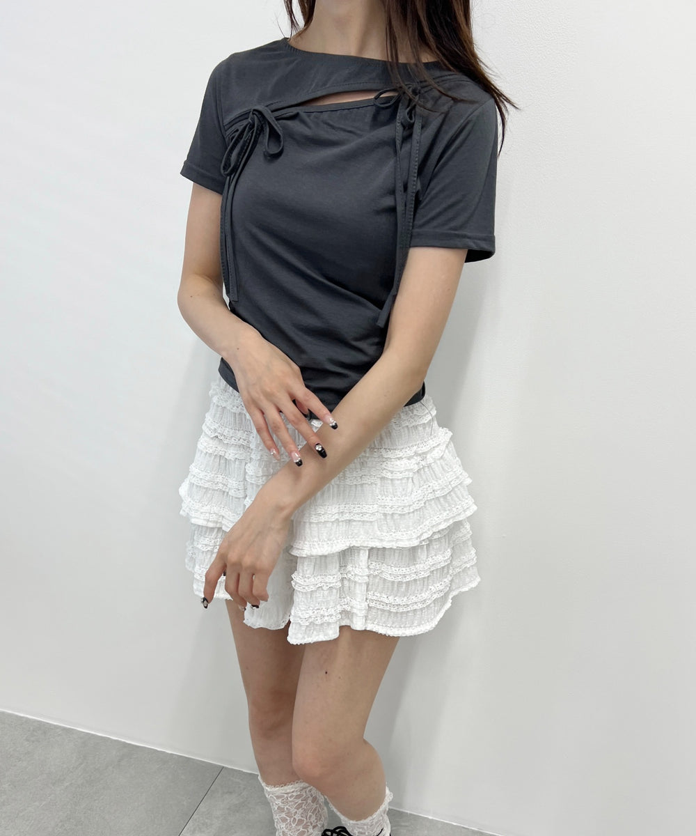 カットアウトWリボンTシャツ