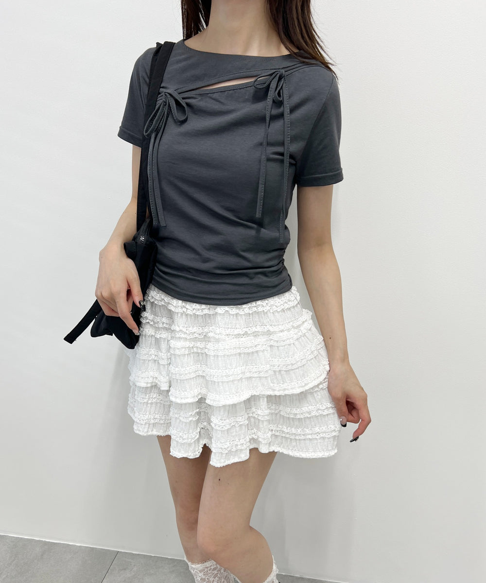 カットアウトWリボンTシャツ