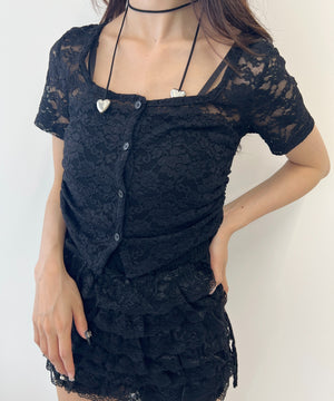 レースドロスト半袖カーディガン