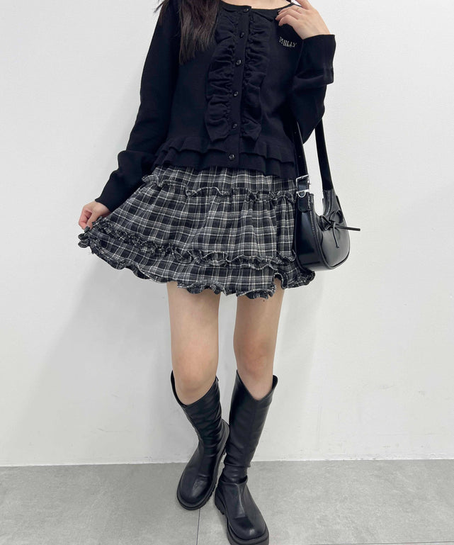 QutieFrash ドラゴン刺繍 黒白フリルミニスカート QutieFrash ドラゴン刺繍 黒白フリルミニスカート