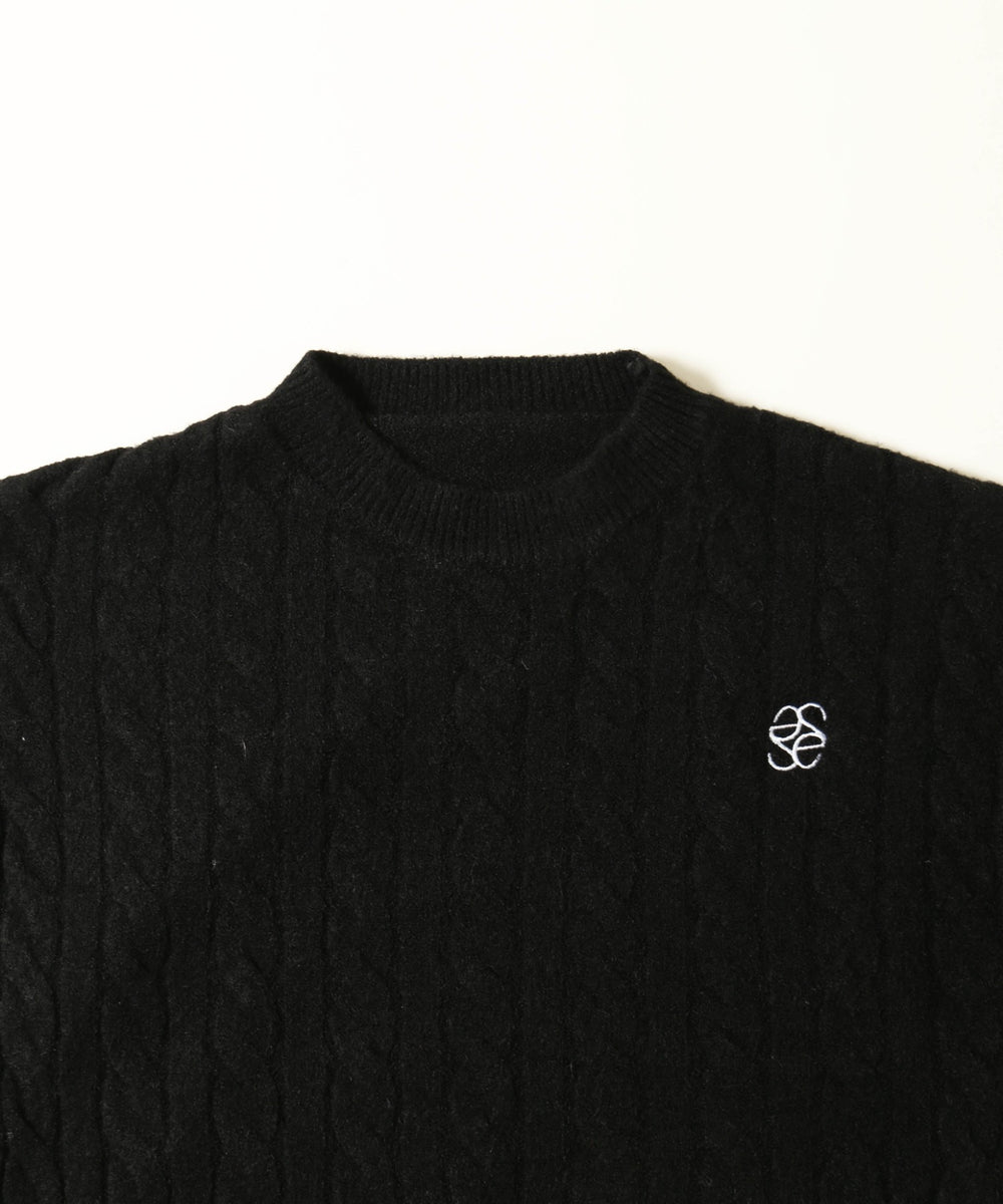 ワンポイントケーブルショートニット