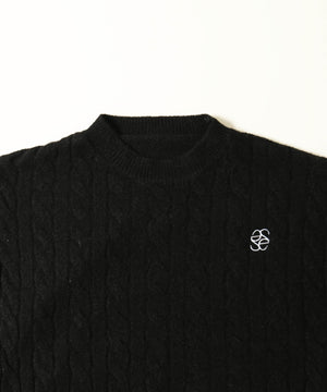 ワンポイントケーブルショートニット