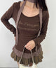 チョーカーセットチェックヘムフリルトップス/ブラウン モデル：157㎝ F着用